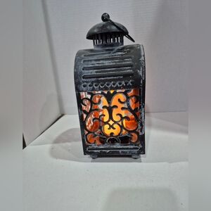 Vintage Grey Hanging Lantern With Flickering Light